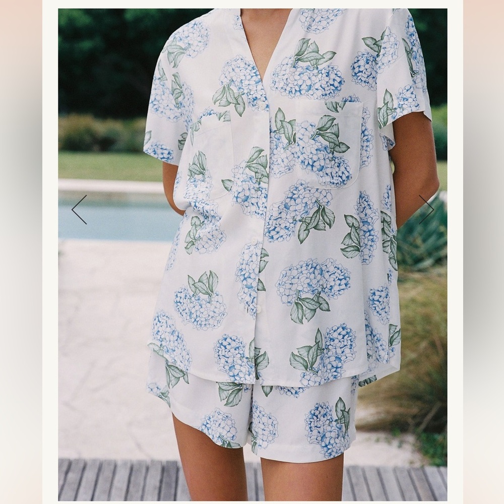 Floral Print Pajama Set - Maggie Pajama Set - Hydrangea Blue